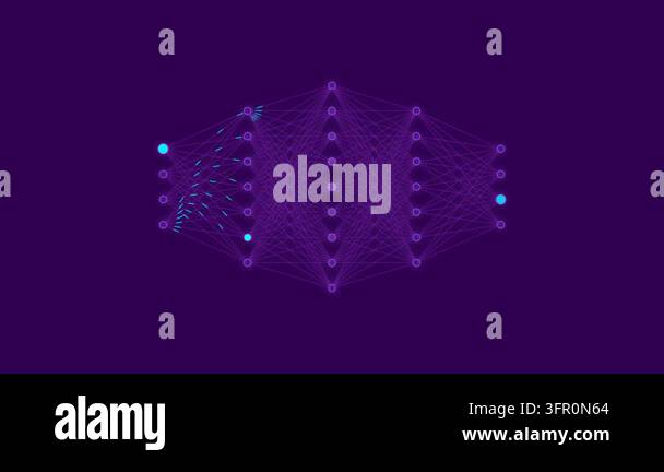 Neural network artificial intelligence learning process with glowing ...