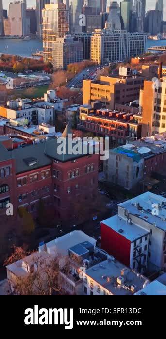 Red Houk Vertical video: Red Hook waterfront with Lower Manhattan skyline during ...