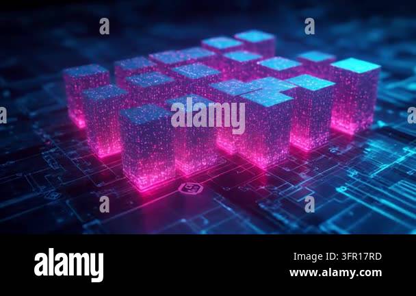 Glowing cubes forming abstract digital technology background Stock ...