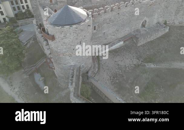 High angle view of a medieval stone castle tower and wall Stock Video ...