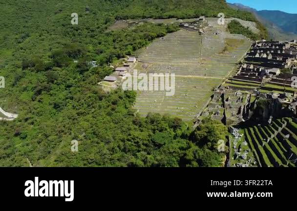 Aerial panoramic footage revealing the ancient inca citadel of machu ...