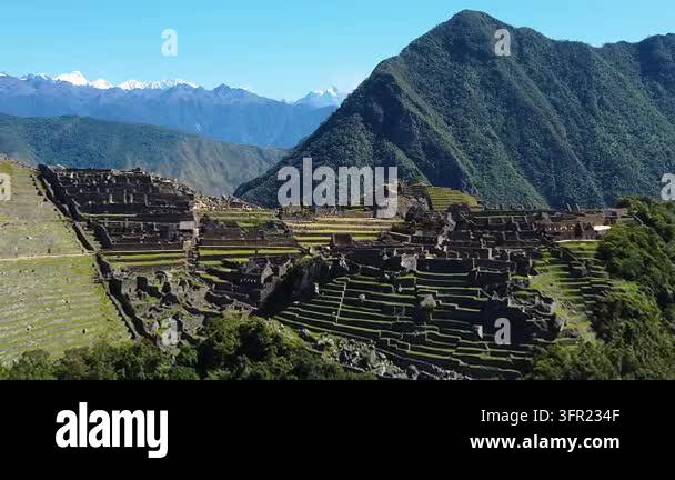 Majestic aerial view of the ancient inca citadel of machu picchu ...