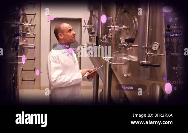 Tapping For Machine Lab technician tapping tablet, inspecting process tanks, activating HUD ...