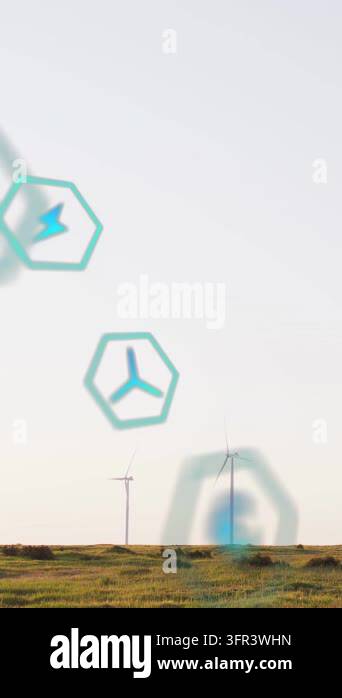 Vertical video: On play, teal hex icons drifting across plain toward ...