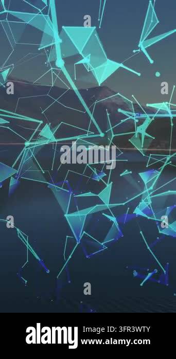 Vertical video: On start turquoise polygonal net shifting, condensing ...