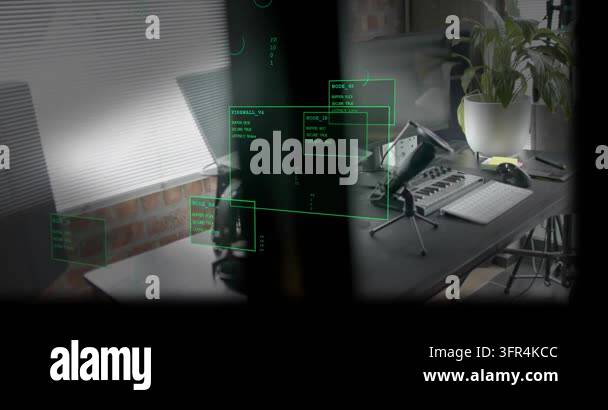 Camera shifting revealing desk, producer's hand reaching while HUD ...