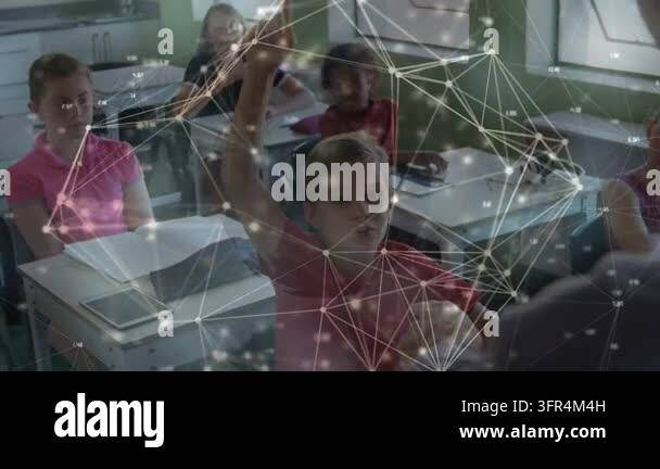 Overlay Html Over Video Boy in red shirt raising hand asking to answer, classroom network ...
