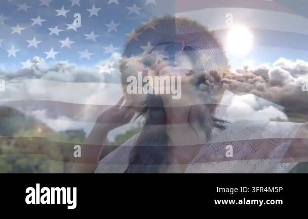 Overlay Html Over Video Sun causing female teen adjusting hat and tilting up, flag overlay ...
