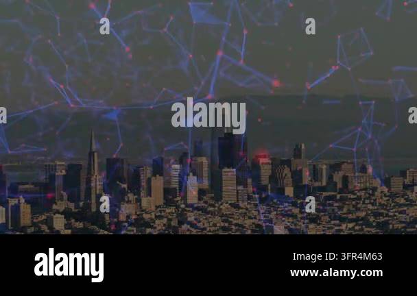 Overlay Html Over Video Network overlay appearing over downtown skyline, nodes pulsing, lines ...