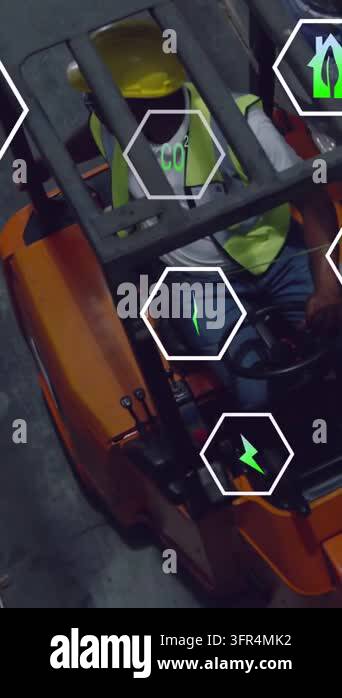 Vertical video: Driver using levers and steering, showing eco icons for ...