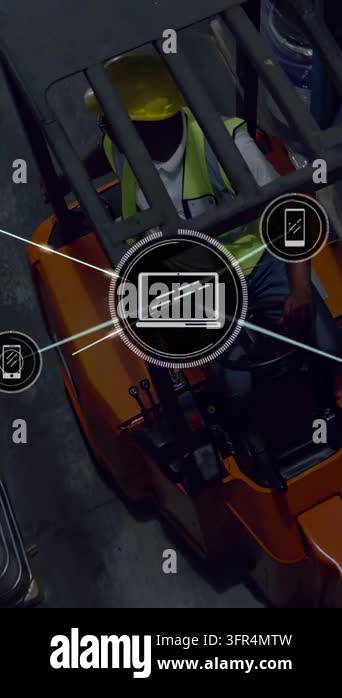 Forklift driver operating in warehouse aisle, HUD appearing, forming ...