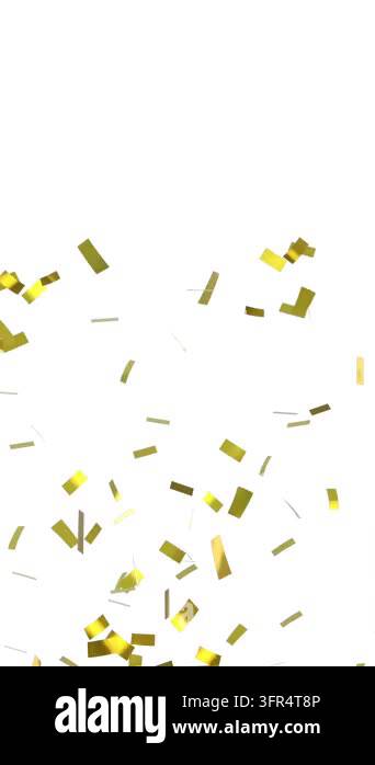 Digital animation of gold confetti falling against a white background ...