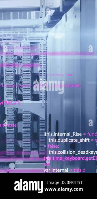 Binar Search Example Computer code animation over servers in data center. Technology, coding ...