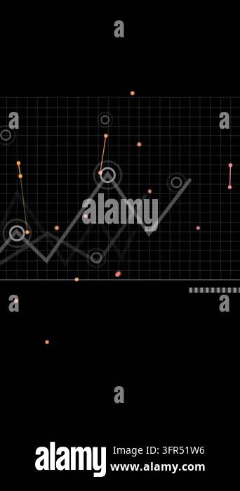 Graph and bar chart animation over data points and connections on black ...