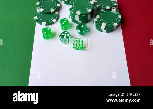 Playing cards, dice and chips on a table, a gambling game of blackjack ...