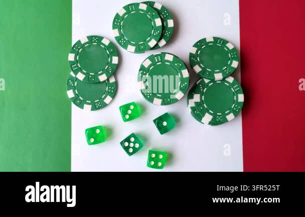 Playing cards, dice and chips on a table, a gambling game of blackjack ...