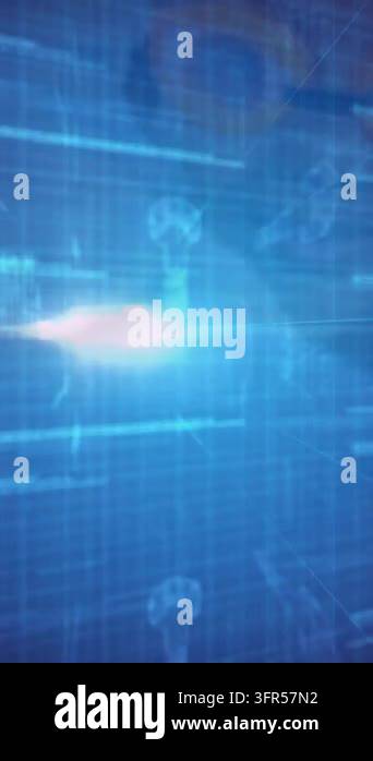 Animation of data processing over key icons. Technology, business and ...