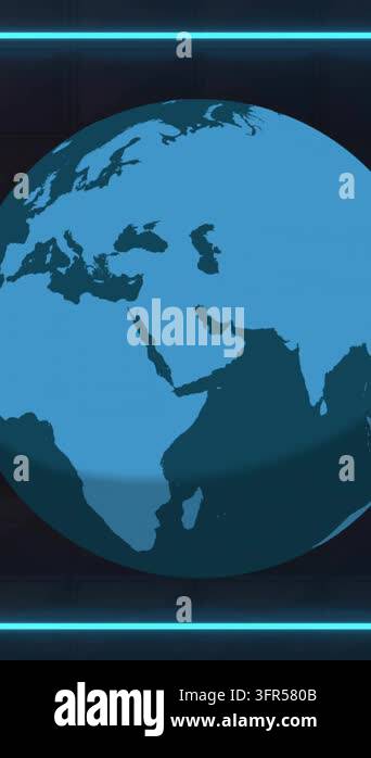 Animation of gaming icons and globe over squares. Abstract background ...
