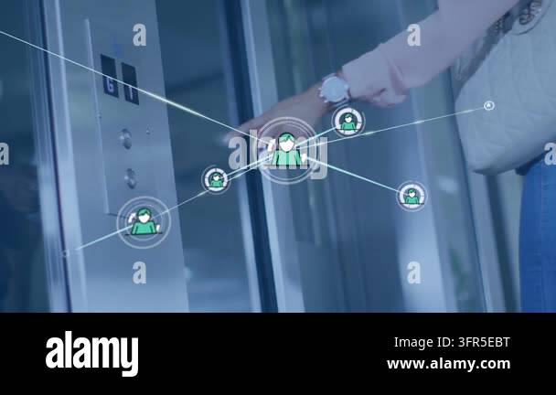 Woman pressing elevator button to call lift, sparking tech avatar ...