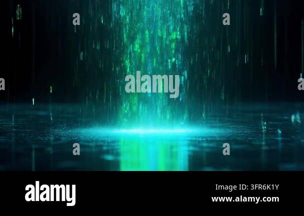 Abstract digital green data falling like rain in a dark void Stock ...