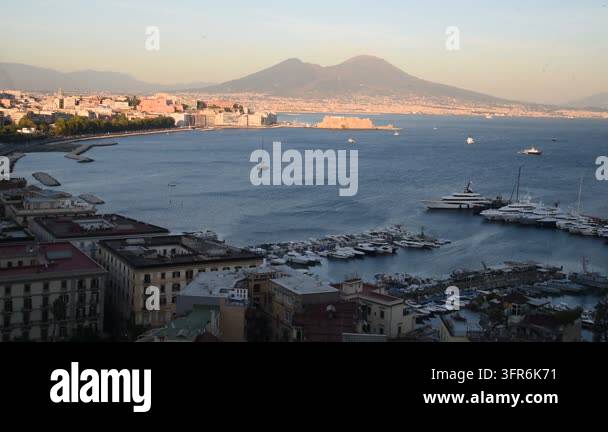 Scenic aerial view of the gulf of naples italy with the iconic volcano ...