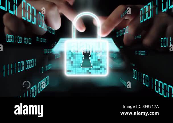 Illustrative concept of digital security featuring a glowing lock ...