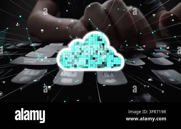 A striking visualization of cloud computing with a hand typing on a ...
