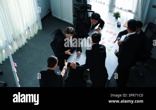 Top view of diverse team clapping hand and applause to celebrate for ...