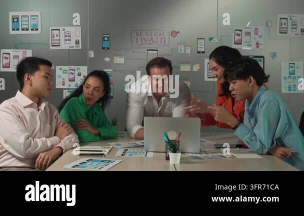Professional successful business team working together by using laptop ...