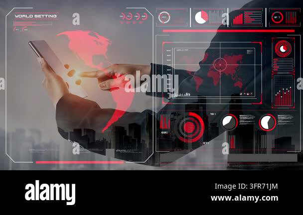High-tech global network connection interface showing worldwide digital ...