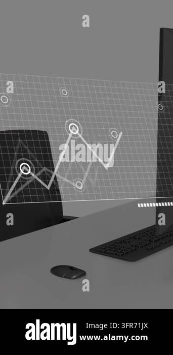 Animation of network of connections with icons over office desk with ...