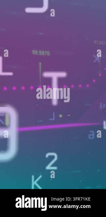 Animation of changing numbers, alphabets, financial data processing on ...