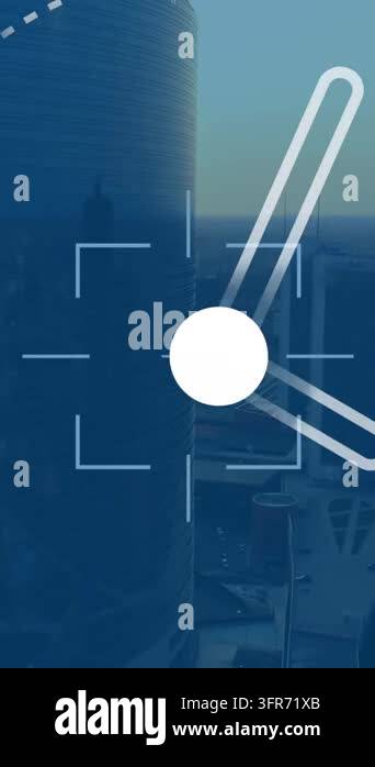 Animation of scope over ticking clock icon against aerial view of ...