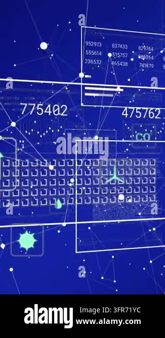 Animation of digital icons and interface with data processing against ...