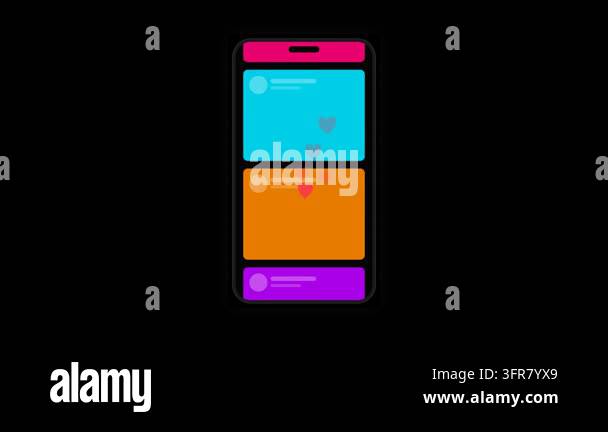 Scroll Yx Smartphone Screen Scrolling Social Media Feed with Floating Heart ...