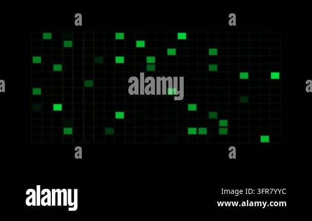 Random Alphanumeric Grid Digital Cyber Grid with Pulsing Neon Green Lines and Random Data Square ...