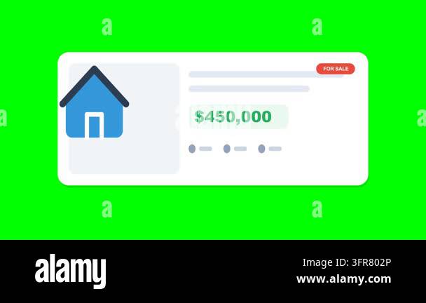 2D Real Estate Listing Card Animation with Bouncing House Icon and ...