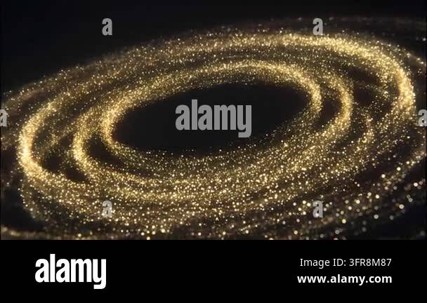 Glowing particles swirling in circular motion against darkness Stock ...