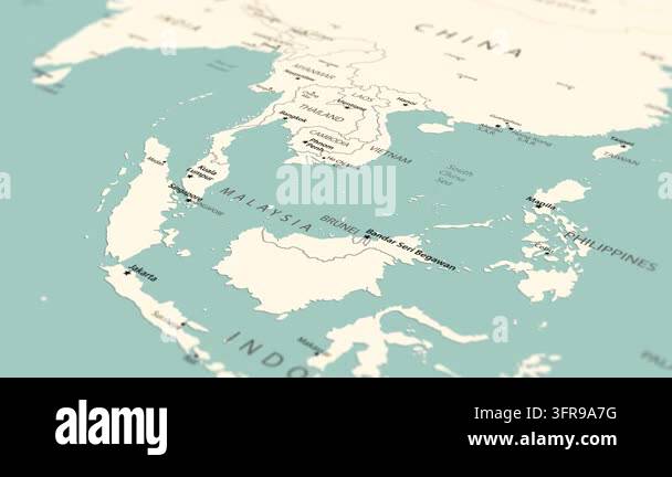 India. Political map of South and Southeast Asia with a smooth zoom ...