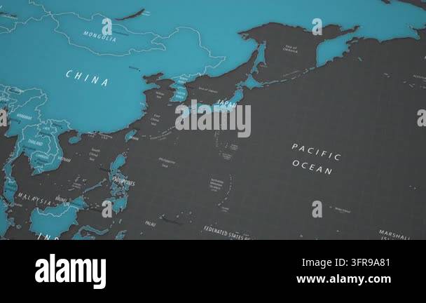 Animated political map showing Japan in East Asia with smooth camera ...