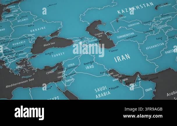 Animated political map showing the location of Azerbaijan in Asia. The ...