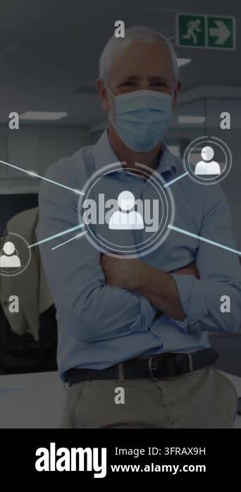 Vertical video: Manager standing chest icon sparking network expanding ...