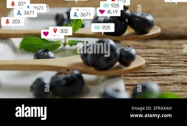 Engagement increasing, icons appearing over 3 wood spoons with berries ...