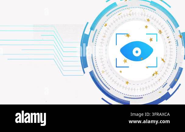 Gold stars initiating flow while tech HUD with eye expanding and ...
