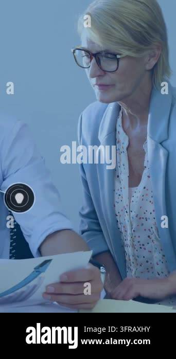 Vertical video: Man pointing doc, woman studying, heart, idea icons ...