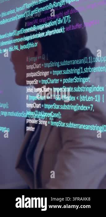Overlay Html Over Video Vertical video: Projector projecting cyan purple code over woman ...