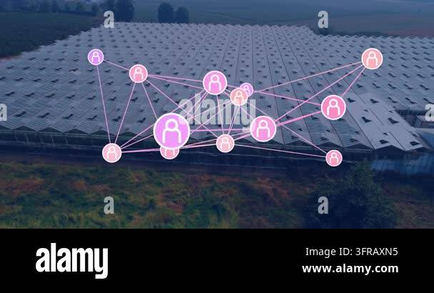 Network overlay appearing over greenhouse roof, avatars pulsing and ...