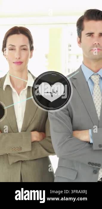 Vertical video: Two pros posing heart popping health nodes linking over ...