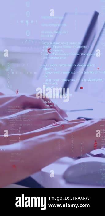 Vertical video: Hands landing on keys and typing, coding while code and ...