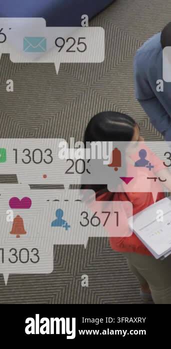 Vertical video: Woman holding docs man watching new social alerts ...